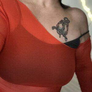 Sexy Red Sheer Mesh Ruched One-Shoulder Top